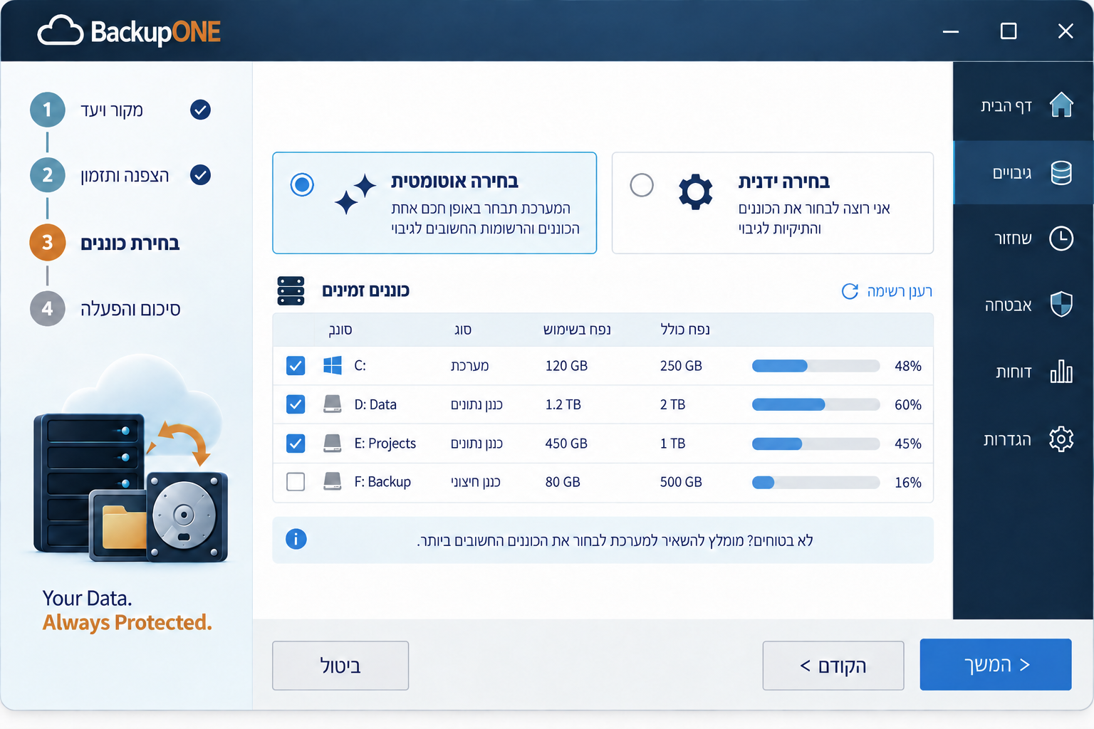 המחשת ממשק: בחירת כוננים